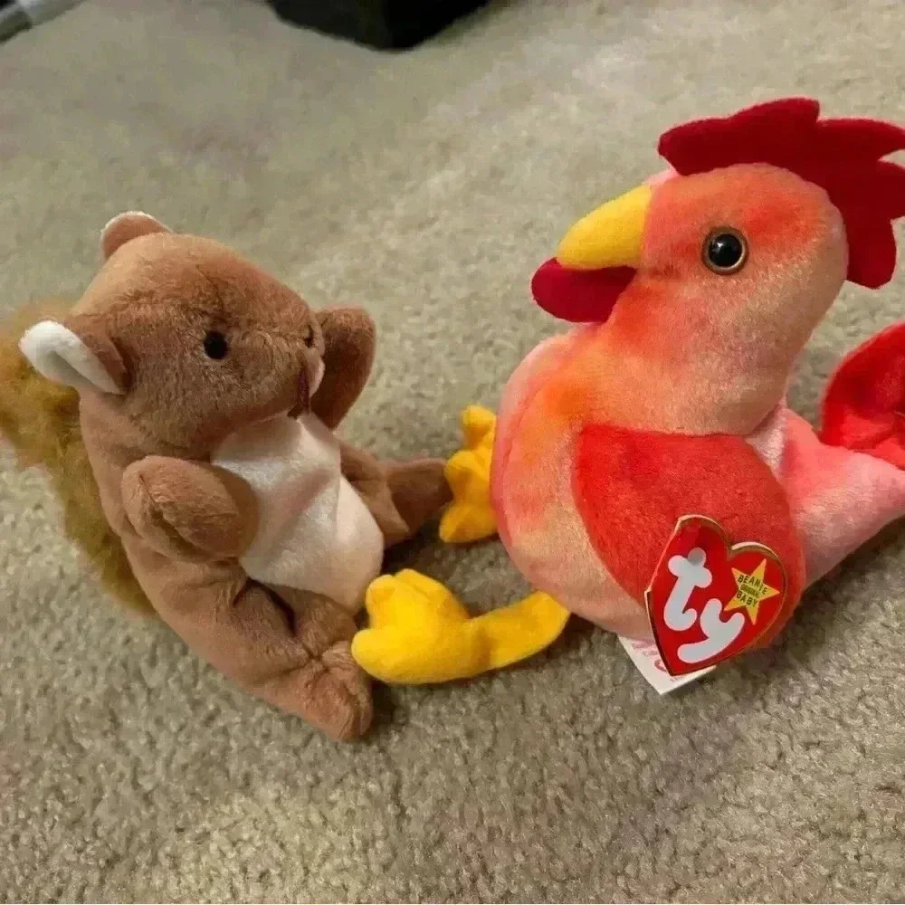 Lot Of 2 Ty Rooster Doodle And Squirrel Nuts- 1996